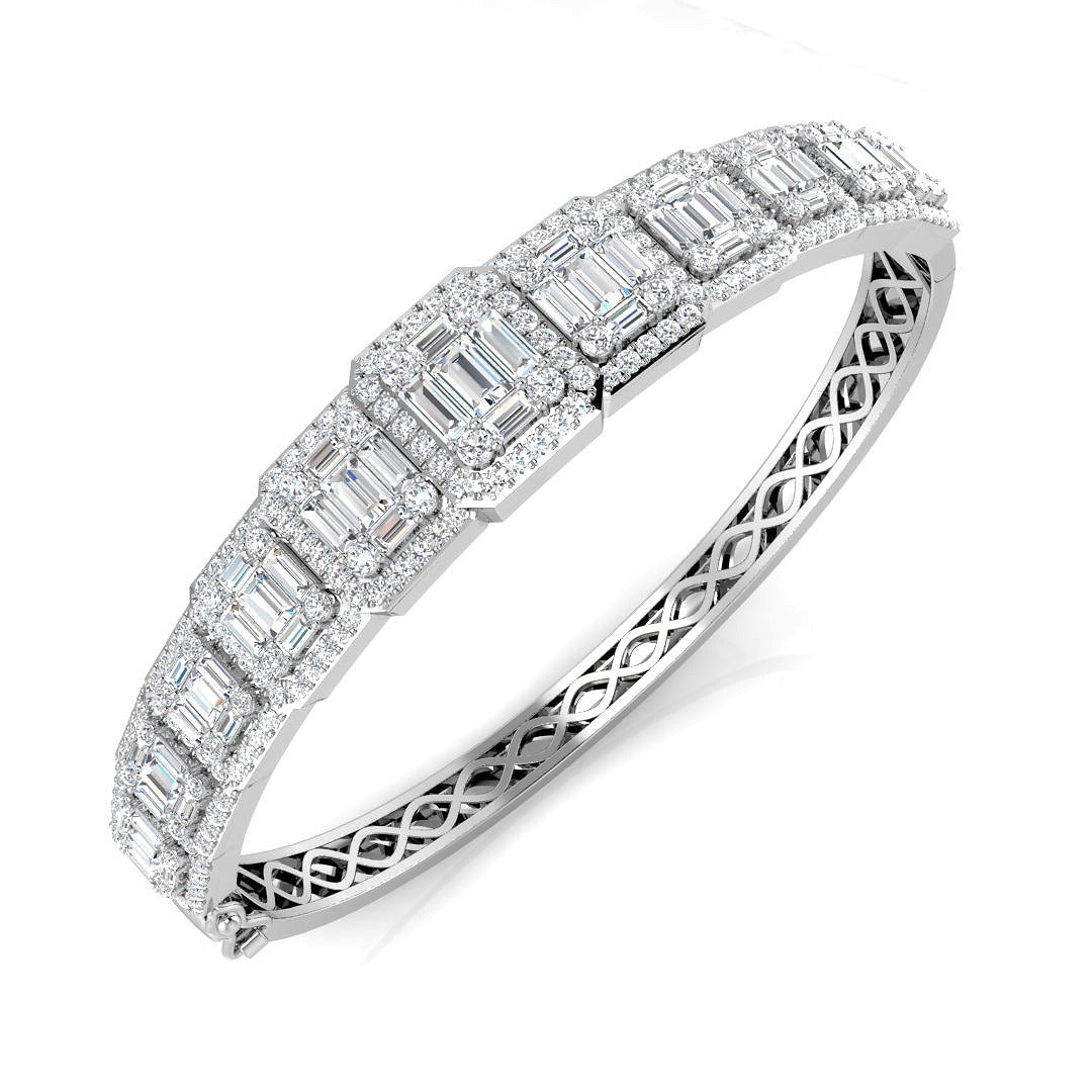 Lab Grown Baguette and Round Diamond Emerald Style Channel Prong Set Bangle in 10K/14K gold and platinum with certified lab-grown or natural diamonds