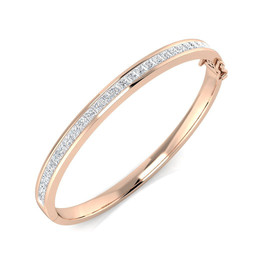 Princess Cut Natural Diamond Channel Set Half Eternity Bangle in Platinum with Hinged Box Clasp in 10K/14K gold and platinum with certified lab-grown or natural diamonds