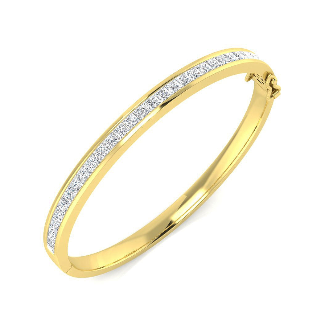 Princess Cut Natural Diamond Channel Set Half Eternity Bangle in Platinum with Hinged Box Clasp in 10K/14K gold and platinum with certified lab-grown or natural diamonds
