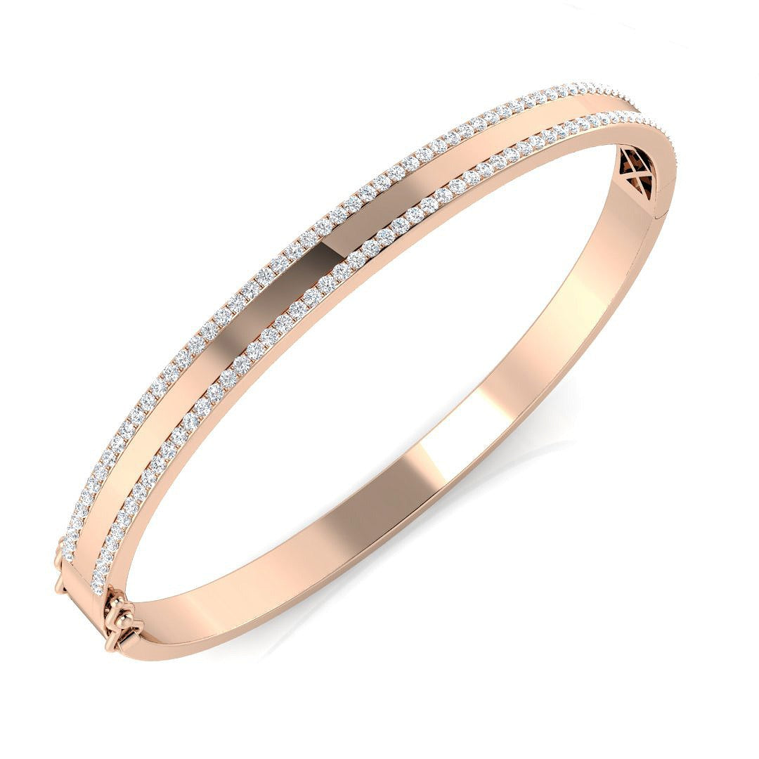 Platinum Natural Round Cut Diamond Two Row Pave Set Half Eternity Bangle with Hinged Lock in 10K/14K gold and platinum with certified lab-grown or natural diamonds
