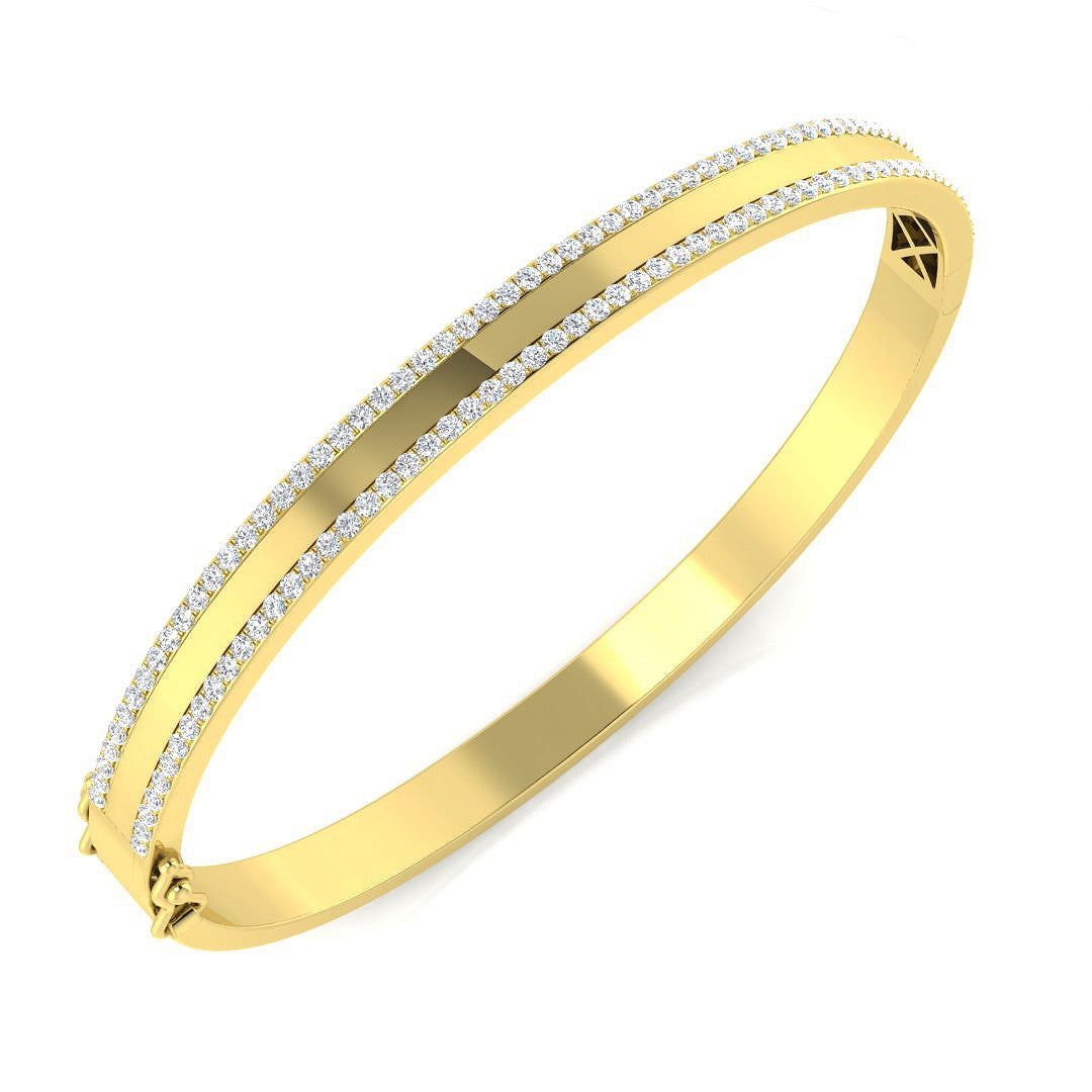 Platinum Natural Round Cut Diamond Two Row Pave Set Half Eternity Bangle with Hinged Lock in 10K/14K gold and platinum with certified lab-grown or natural diamonds