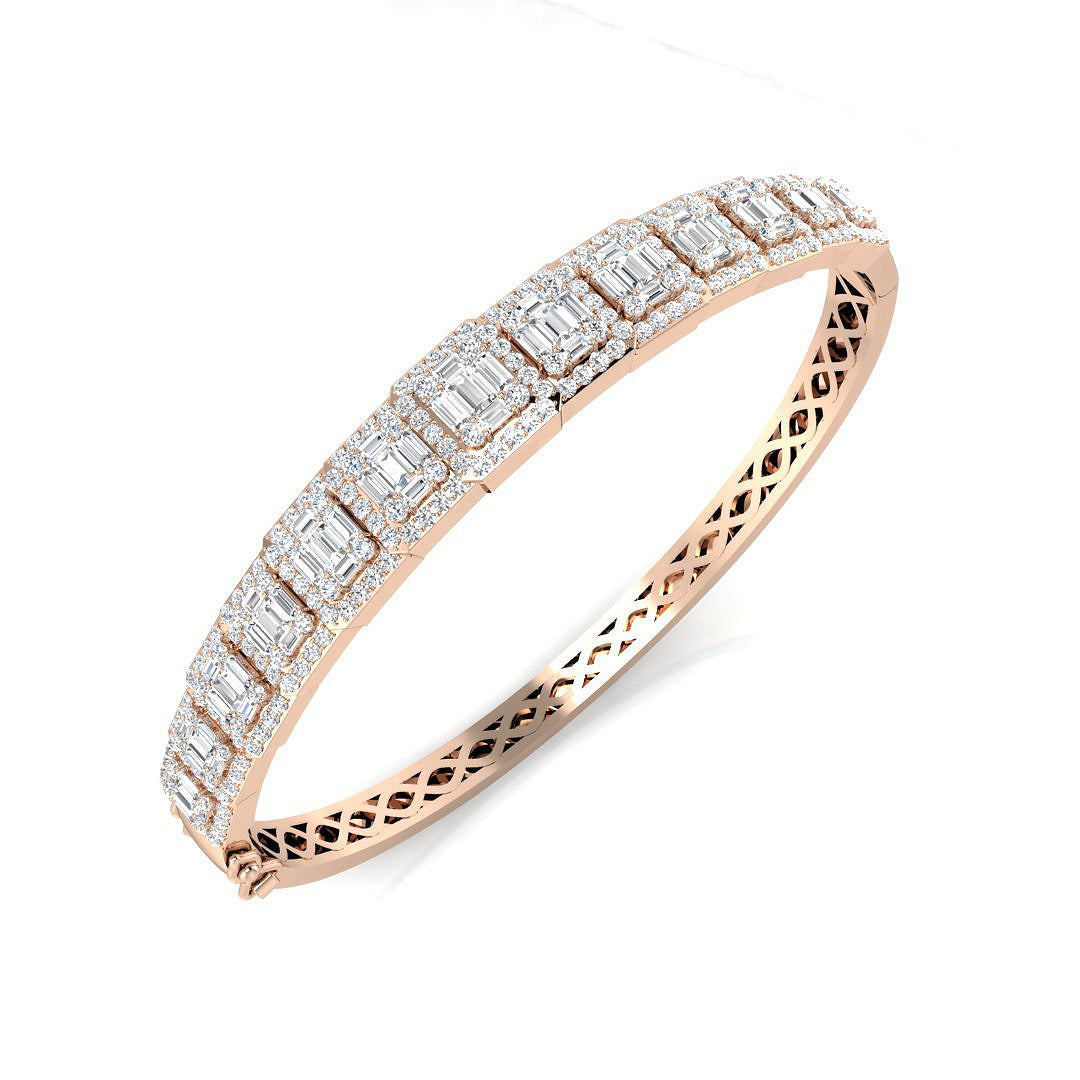Lab Grown Baguette and Round Diamond Emerald Style Channel Prong Set Bangle in 10K/14K gold and platinum with certified lab-grown or natural diamonds
