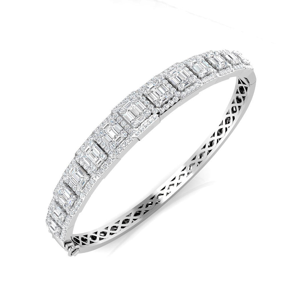 Lab Grown Baguette and Round Diamond Emerald Style Channel Prong Set Bangle in 10K/14K gold and platinum with certified lab-grown or natural diamonds
