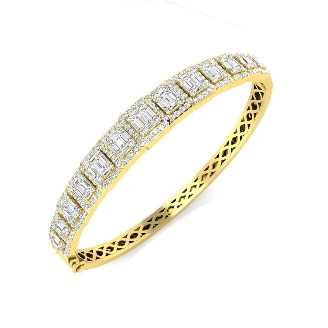 Lab Grown Baguette and Round Diamond Emerald Style Channel Prong Set Bangle in 10K/14K gold and platinum with certified lab-grown or natural diamonds