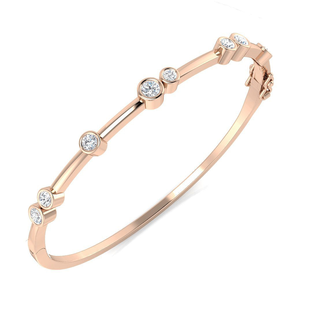 Natural Round Cut Diamond Bezel Set Bubble Bangle for Women in 10K/14K gold and platinum with certified lab-grown or natural diamonds