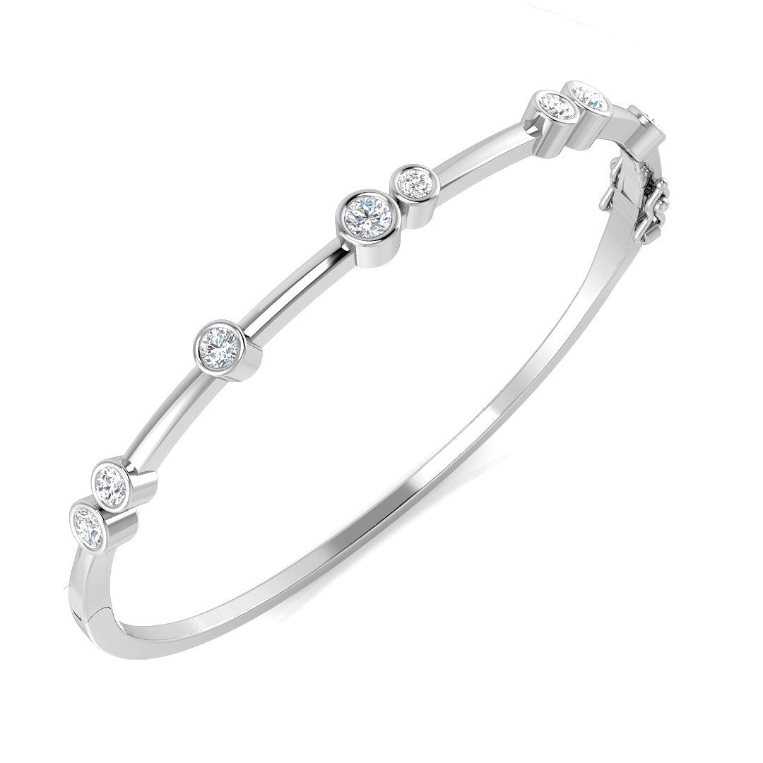 Natural Round Cut Diamond Bezel Set Bubble Bangle for Women in 10K/14K gold and platinum with certified lab-grown or natural diamonds