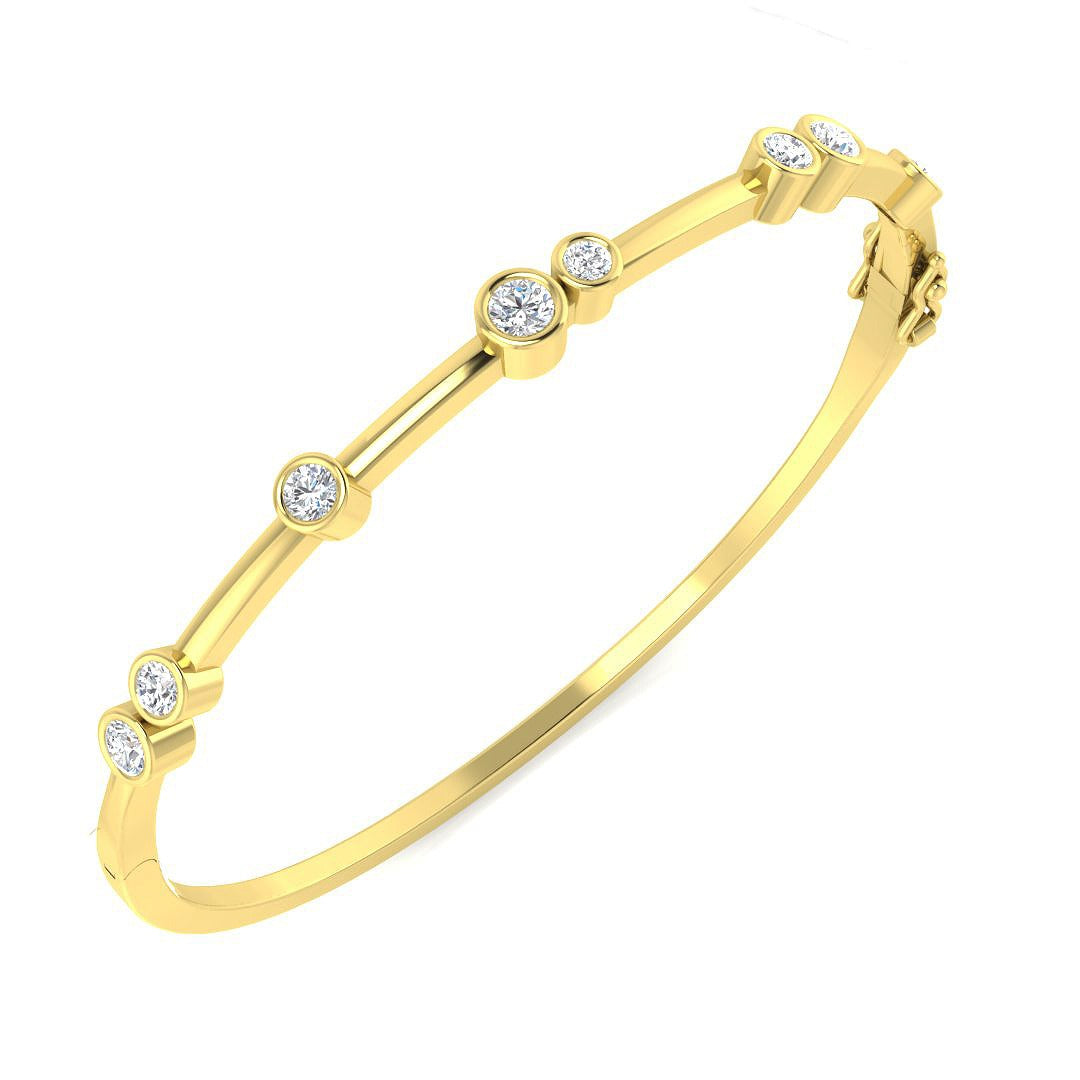Natural Round Cut Diamond Bezel Set Bubble Bangle for Women in 10K/14K gold and platinum with certified lab-grown or natural diamonds