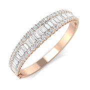 Natural Baguette and Round Cut Diamond Half Channel Pave Set Bangle in 10K/14K gold and platinum with certified lab-grown or natural diamonds