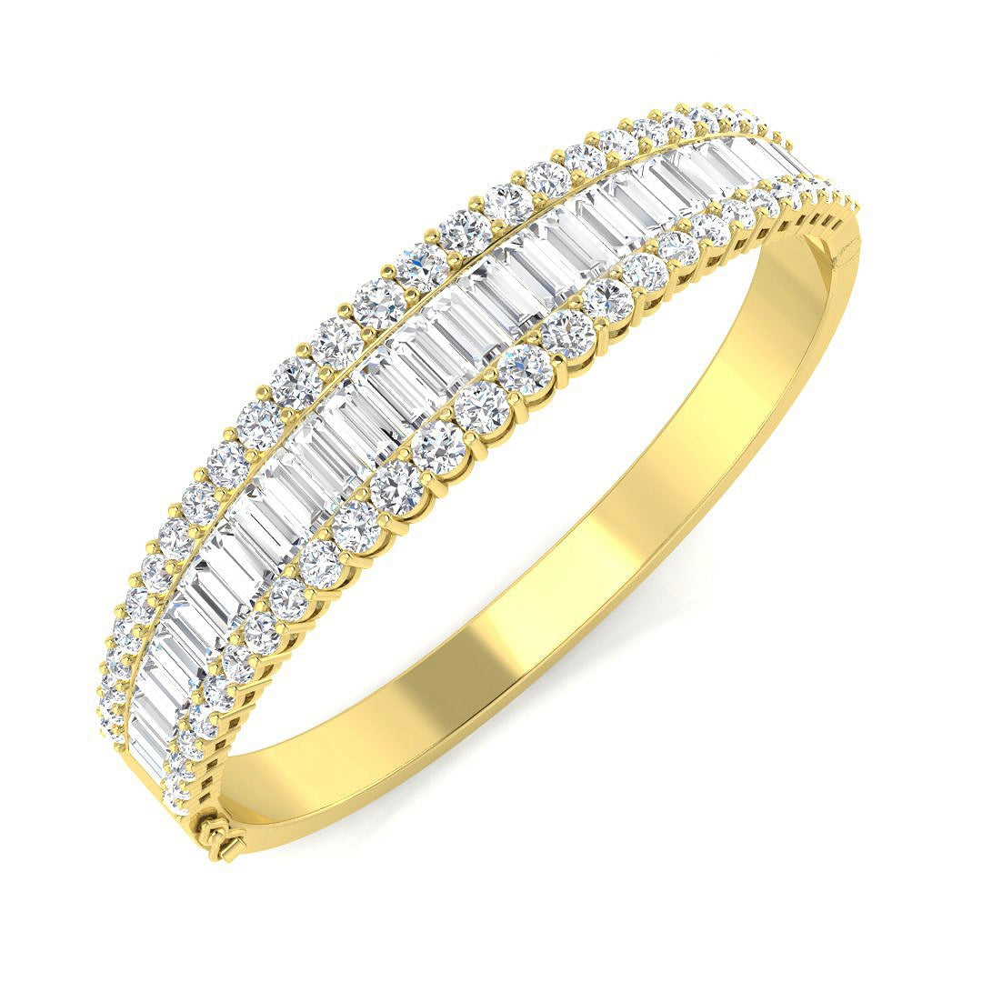 Natural Baguette and Round Cut Diamond Half Channel Pave Set Bangle in 10K/14K gold and platinum with certified lab-grown or natural diamonds