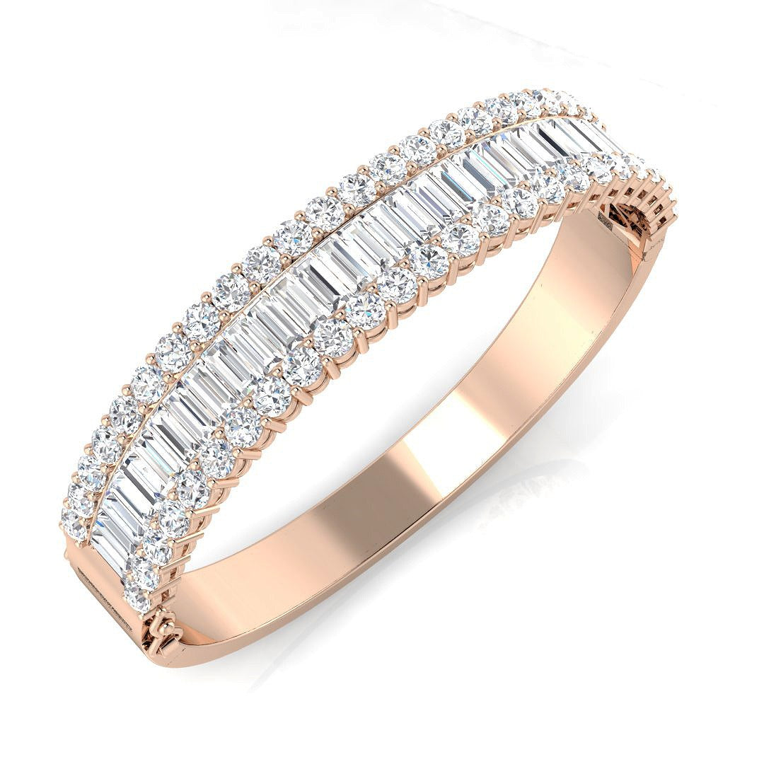 Platinum Lab Grown Diamond Bangle with Baguette and Round Cut Channel Pave Setting in 10K/14K gold and platinum with certified lab-grown or natural diamonds