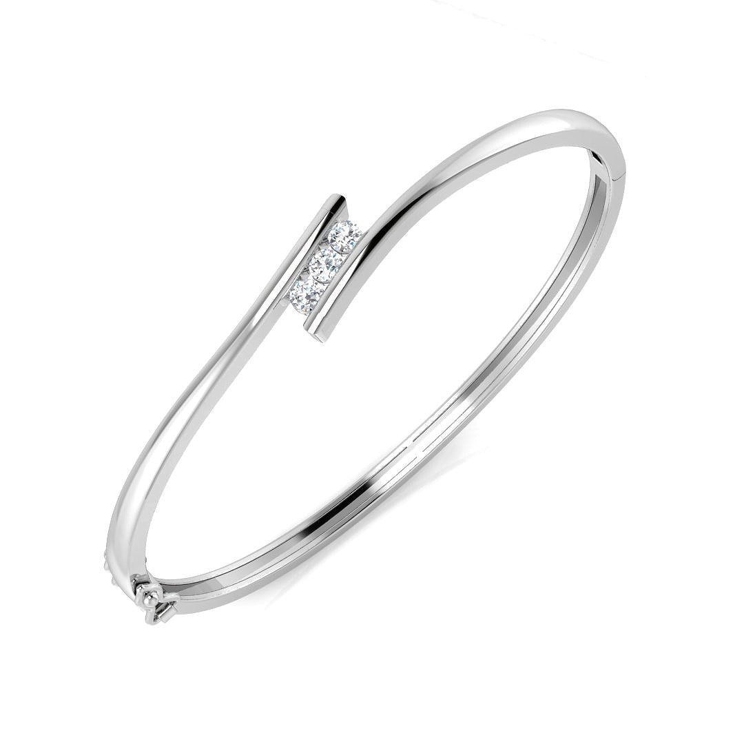 Natural Round Three Stone Tension Set Diamond Bangle in Bypass Style in 10K/14K gold and platinum with certified lab-grown or natural diamonds