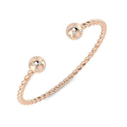 Lab Grown Diamond Twisted Rope Open Cuff Bangle with Diamond Ball Ends in 10K/14K gold and platinum with certified lab-grown or natural diamonds