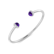 Amethyst Open Cuff Bangle with Round Cut Lab Grown Halo Diamonds in 10K/14K gold and platinum with certified lab-grown or natural diamonds