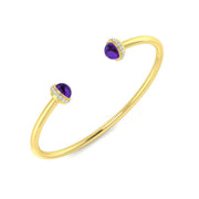 Amethyst Open Cuff Bangle with Round Cut Lab Grown Halo Diamonds in 10K/14K gold and platinum with certified lab-grown or natural diamonds