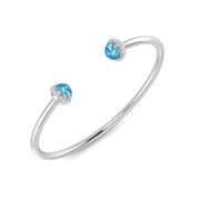Blue Topaz Open Cuff Bangle with Natural Diamond Halo Ends in 10K/14K gold and platinum with certified lab-grown or natural diamonds
