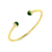 Cabochon Emerald Open Cuff Bangle with Natural Round Halo Diamonds in 10K/14K gold and platinum with certified lab-grown or natural diamonds