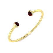 Cabochon Red Open Cuff Bangle with Natural Round Halo Diamonds 1234 - Test in 10K/14K gold and platinum with certified lab-grown or natural diamonds
