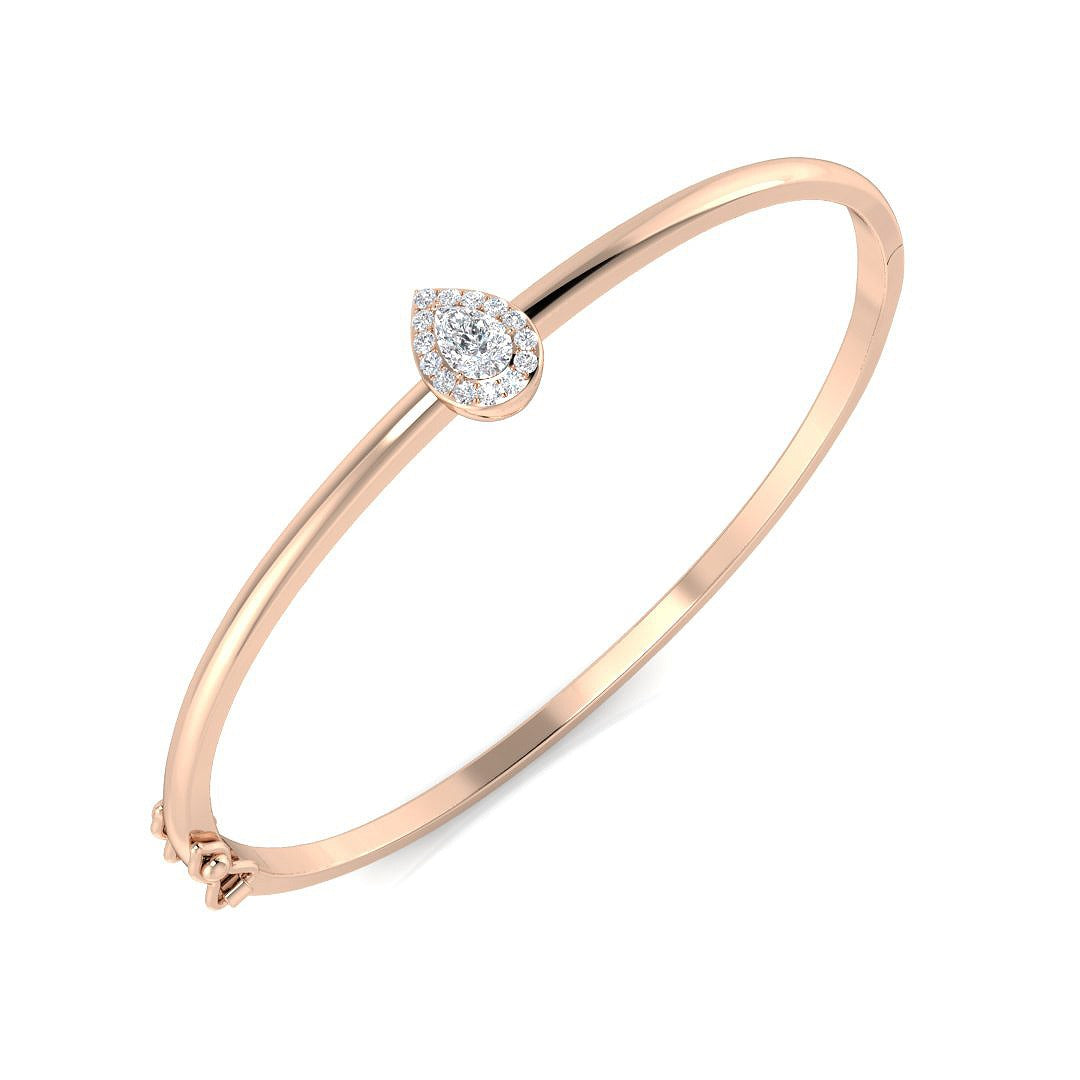 Natural Pear Cut Diamond Halo with Round Accent Fancy Bangle with Box Lock in 10K/14K gold and platinum with certified lab-grown or natural diamonds