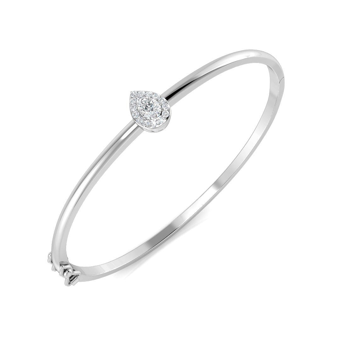 Natural Pear Cut Diamond Halo with Round Accent Fancy Bangle with Box Lock in 10K/14K gold and platinum with certified lab-grown or natural diamonds