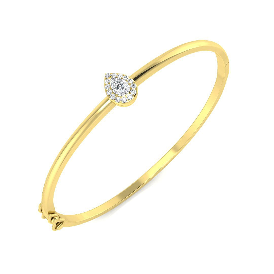 Natural Pear Cut Diamond Halo with Round Accent Fancy Bangle with Box Lock in 10K/14K gold and platinum with certified lab-grown or natural diamonds