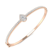Lab Grown Pear Cut Halo Diamond with Round Accent Bangle with Box Lock in 10K/14K gold and platinum with certified lab-grown or natural diamonds