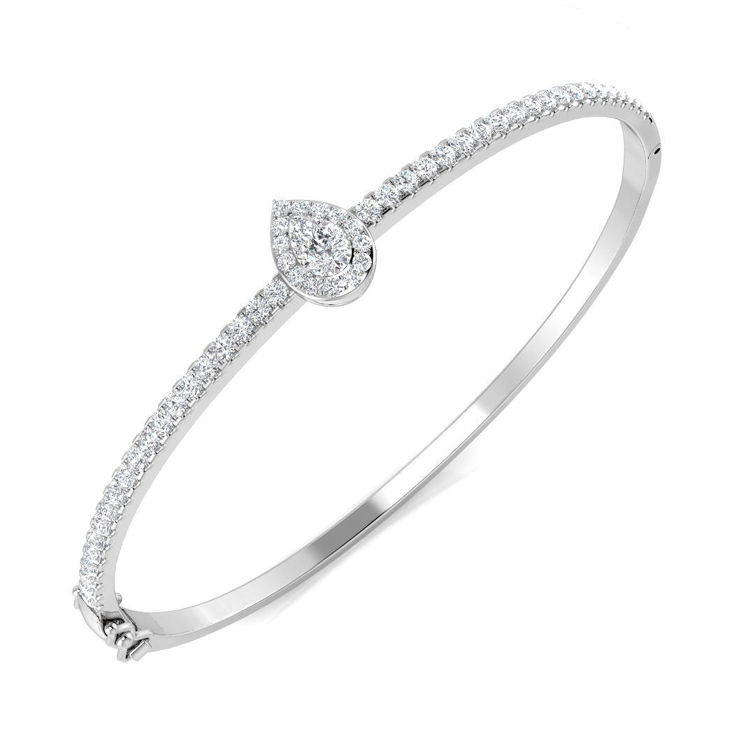 Lab Grown Pear Cut Halo Diamond with Round Accent Bangle with Box Lock in 10K/14K gold and platinum with certified lab-grown or natural diamonds