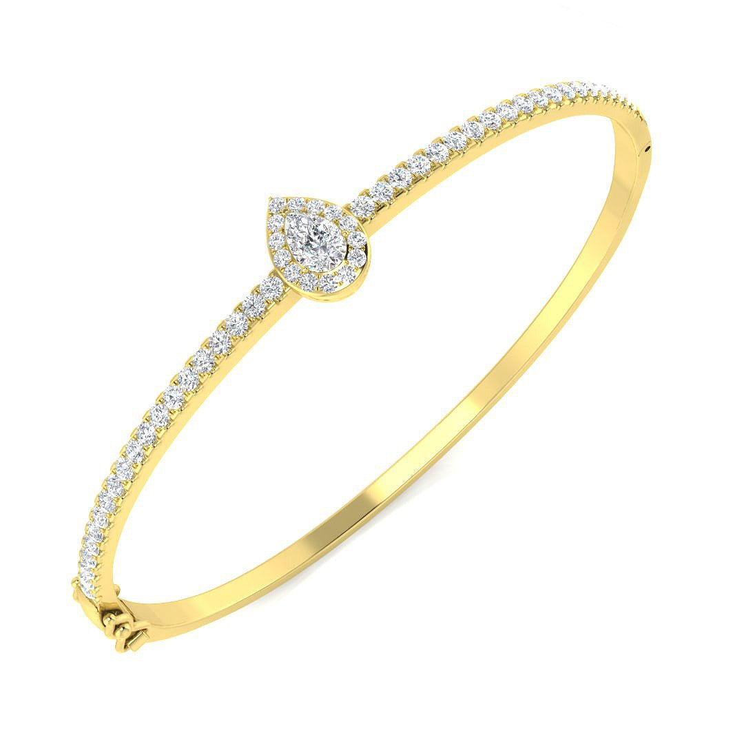 Lab Grown Pear Cut Halo Diamond with Round Accent Bangle with Box Lock in 10K/14K gold and platinum with certified lab-grown or natural diamonds