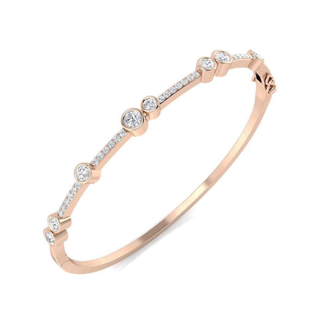 Round Cut Bezel & Pave Set Natural Diamond Bangle with Hinged and Box Clasp in 10K/14K gold and platinum with certified lab-grown or natural diamonds