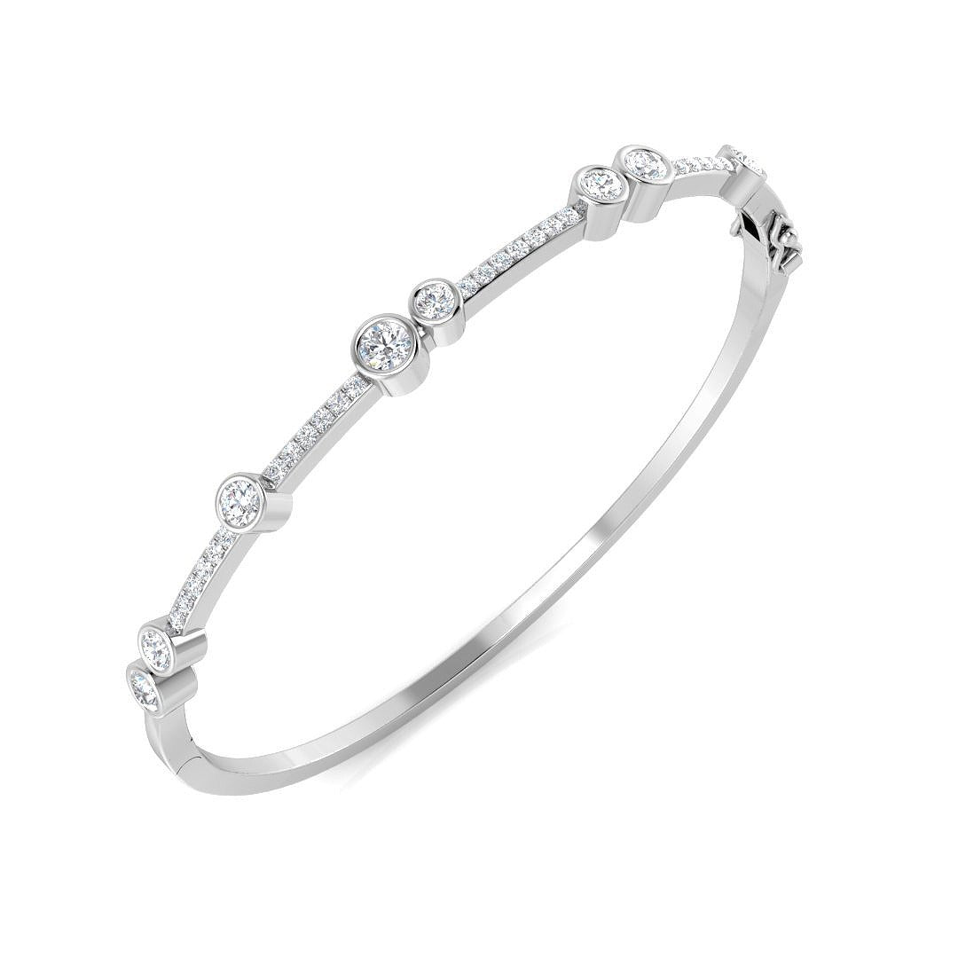 Round Cut Bezel & Pave Set Natural Diamond Bangle with Hinged and Box Clasp in 10K/14K gold and platinum with certified lab-grown or natural diamonds