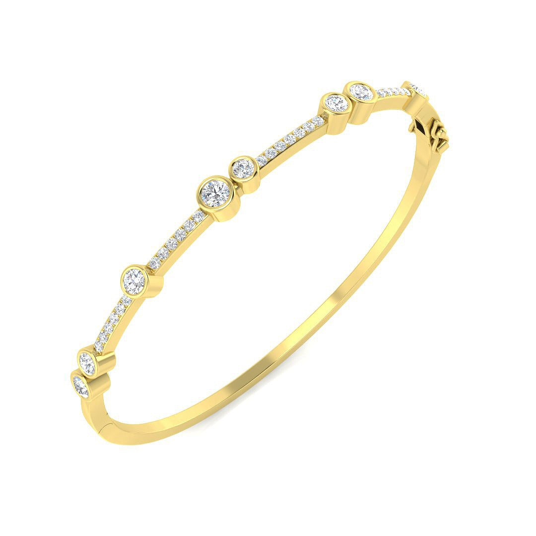 Round Cut Bezel & Pave Set Natural Diamond Bangle with Hinged and Box Clasp in 10K/14K gold and platinum with certified lab-grown or natural diamonds