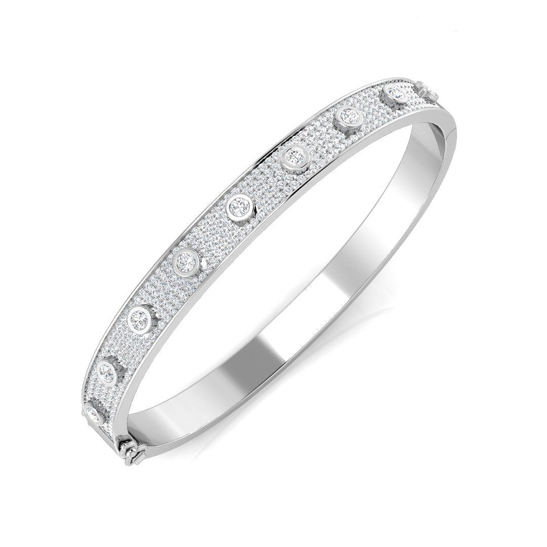 Lab Grown Diamond Bezel Pave Set Fancy Bangle with Hinged Box Lock in 10K/14K gold and platinum with certified lab-grown or natural diamonds
