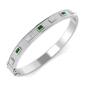 Emerald Natural Round and Baguette Cut Diamond Pave Set Bangle - Hinged Box Clasp in 10K/14K gold and platinum with certified lab-grown or natural diamonds