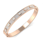 Natural Baguette and Round Diamond Half Pave Bangle Bracelet in 10K/14K gold and platinum with certified lab-grown or natural diamonds