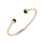 Cabochon Emerald Open Cuff Bangle with Natural Round Halo Diamonds in 10K/14K gold and platinum with certified lab-grown or natural diamonds