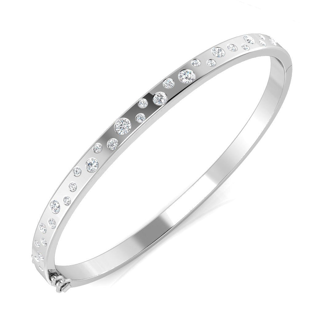 Natural Round Cut Diamond Flush Set Fancy Hinged Bangle with Lock in 10K/14K gold and platinum with certified lab-grown or natural diamonds