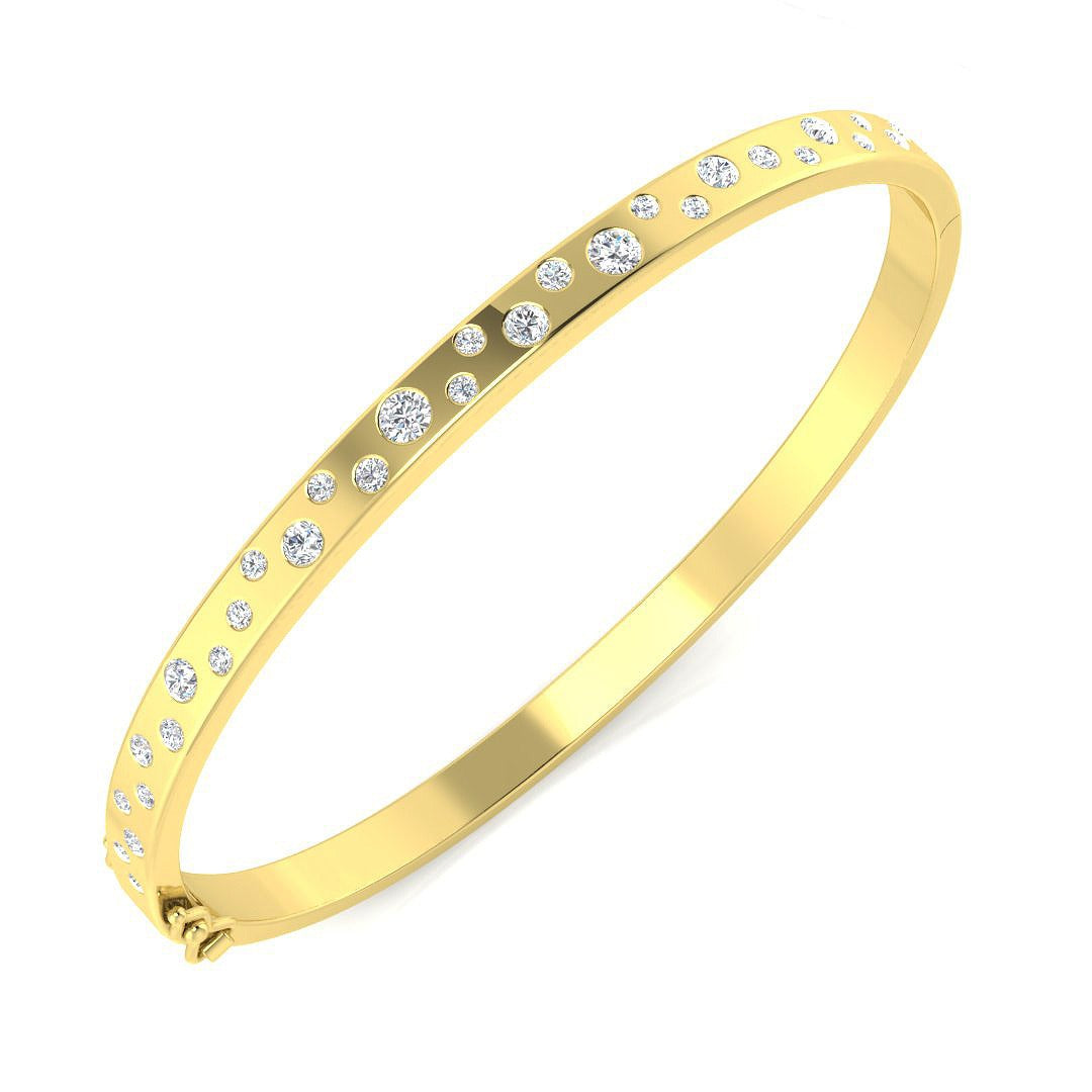 Natural Round Cut Diamond Flush Set Fancy Hinged Bangle with Lock in 10K/14K gold and platinum with certified lab-grown or natural diamonds