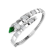 Emerald and Natural Round Diamond Bypass Open Cuff Bangle in 10K/14K gold and platinum with certified lab-grown or natural diamonds