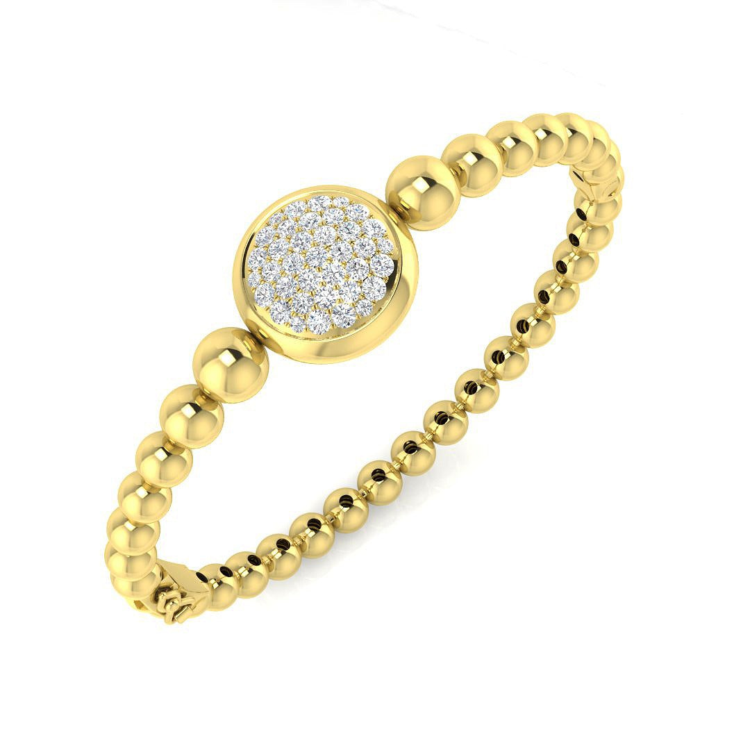 Round Cut Lab Diamond Pave Set Beaded Bangle -Solid Gold with Hinged Box Lock in 10K/14K gold and platinum with certified lab-grown or natural diamonds