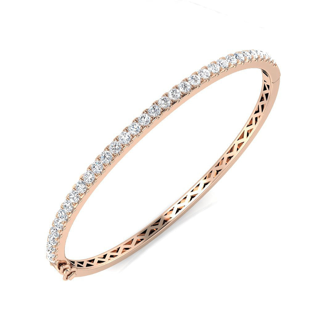 Round Cut Lab Grown Diamond Prong Set Half Eternity Bangle in Platinum with Hinged Lock in 10K/14K gold and platinum with certified lab-grown or natural diamonds