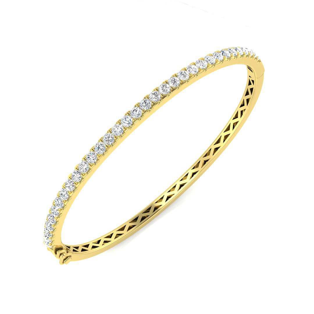 Round Cut Lab Grown Diamond Prong Set Half Eternity Bangle in Platinum with Hinged Lock in 10K/14K gold and platinum with certified lab-grown or natural diamonds