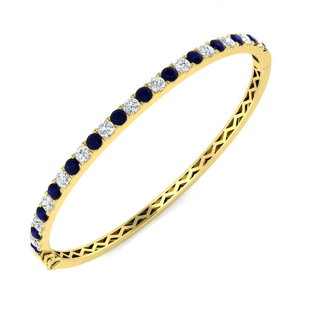 Natural Round Cut Diamond and Blue Sapphire Gemstone Bangle in 10K/14K gold and platinum with certified lab-grown or natural diamonds