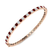 Natural Round Diamond and Ruby Half Eternity Bangle with Hinged Box Clasp in 10K/14K gold and platinum with certified lab-grown or natural diamonds