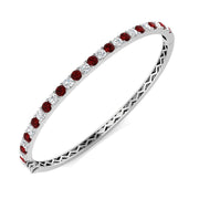 Natural Round Diamond and Ruby Half Eternity Bangle with Hinged Box Clasp in 10K/14K gold and platinum with certified lab-grown or natural diamonds
