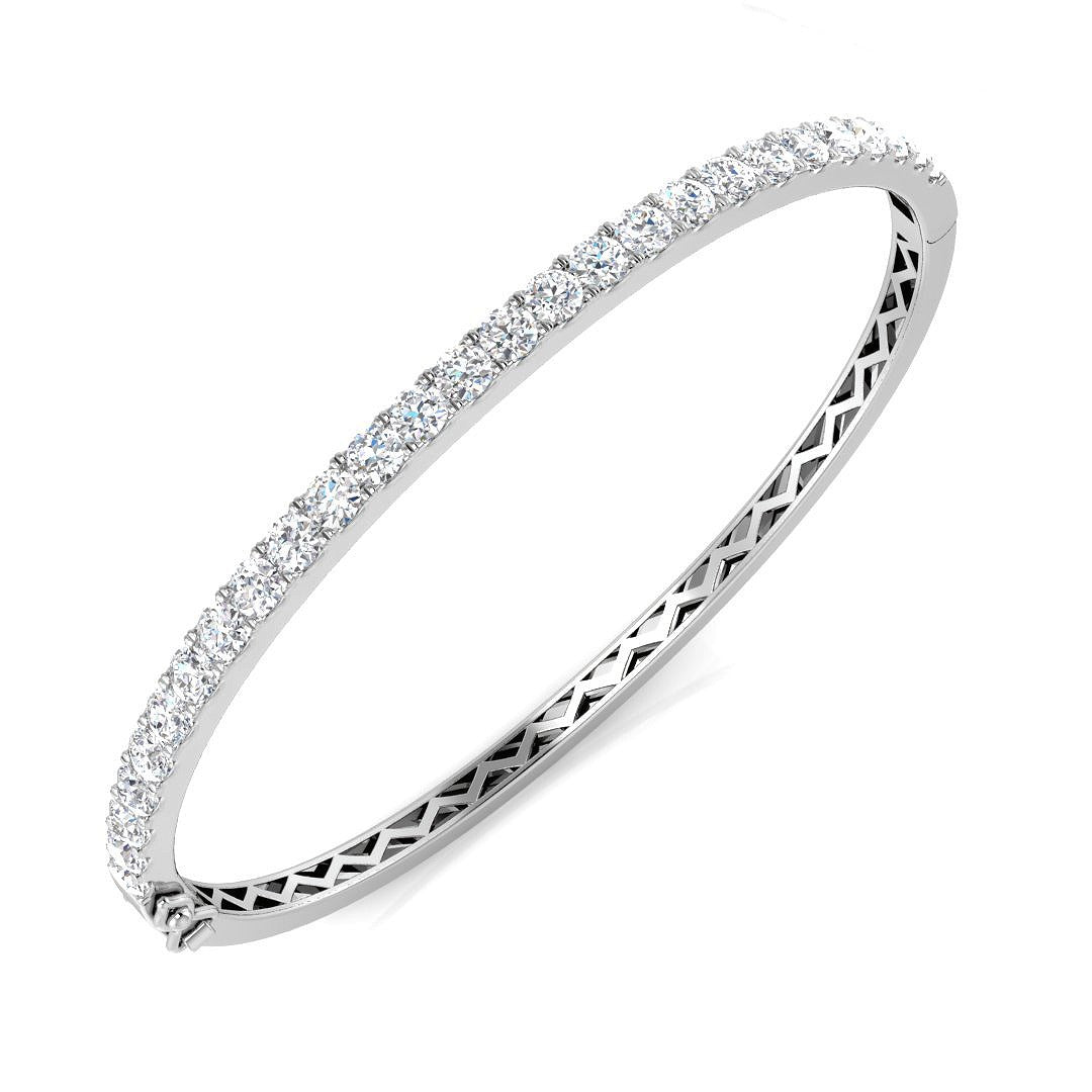 Round Cut Lab Grown Diamond Prong Set Half Eternity Bangle in Platinum with Hinged Lock in 10K/14K gold and platinum with certified lab-grown or natural diamonds