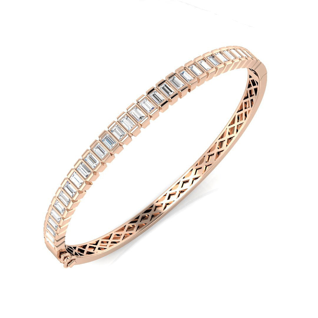Natural Baguette Cut Channel Set Diamond Bangle in Platinum with Hinged Box Lock in 10K/14K gold and platinum with certified lab-grown or natural diamonds