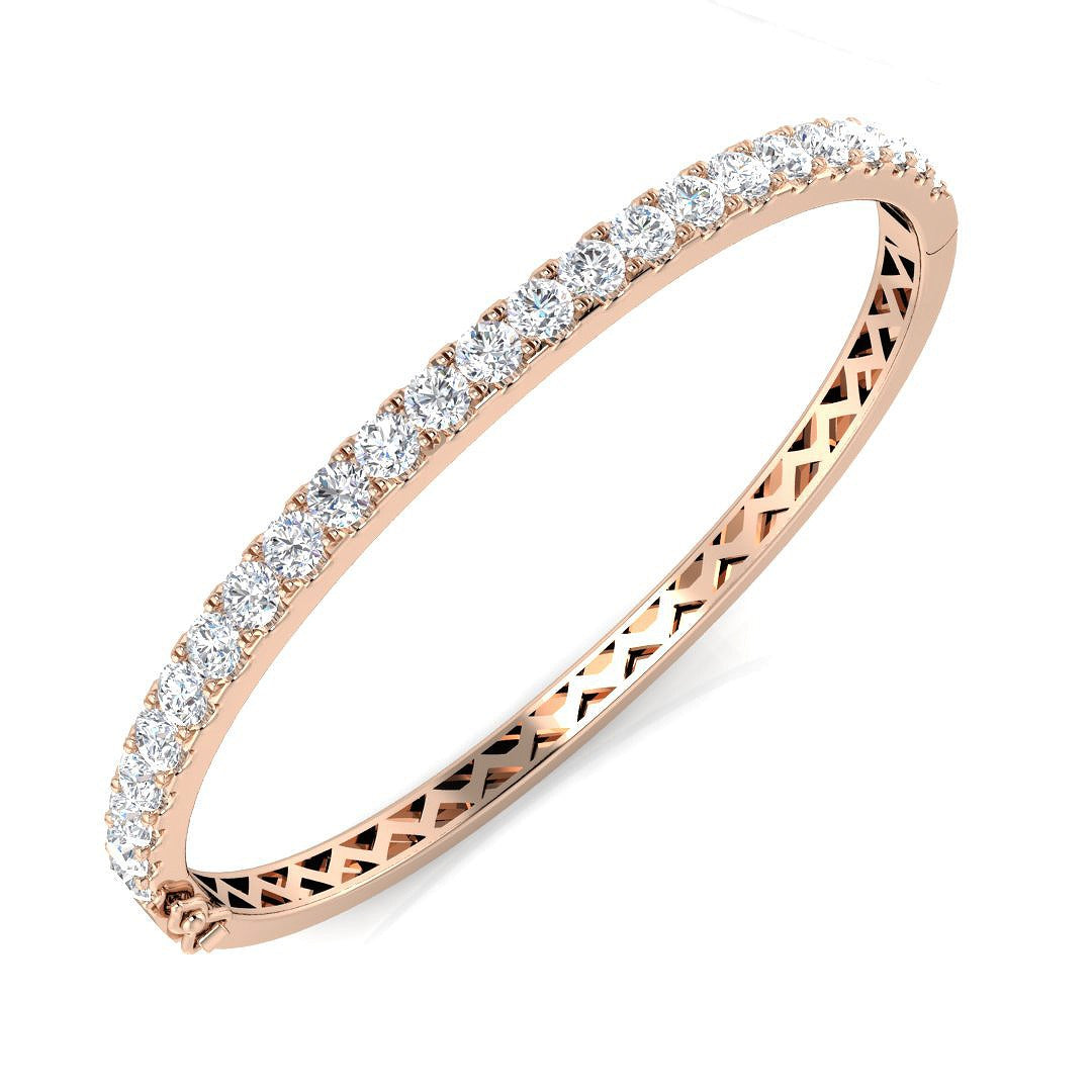 Round Cut Lab Grown Diamond Prong Set Half Eternity Bangle in Platinum with Hinged Lock in 10K/14K gold and platinum with certified lab-grown or natural diamonds
