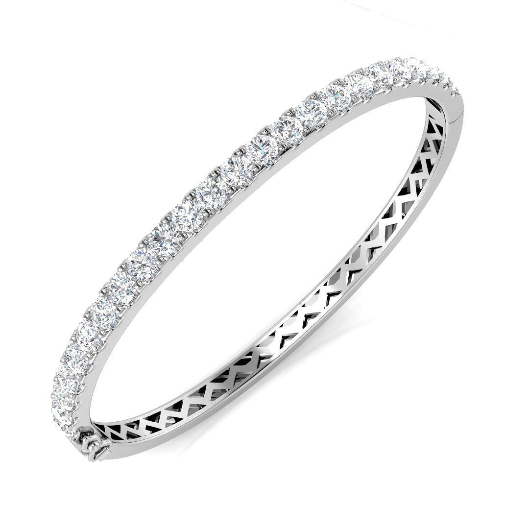 Round Cut Lab Grown Diamond Prong Set Half Eternity Bangle in Platinum with Hinged Lock in 10K/14K gold and platinum with certified lab-grown or natural diamonds