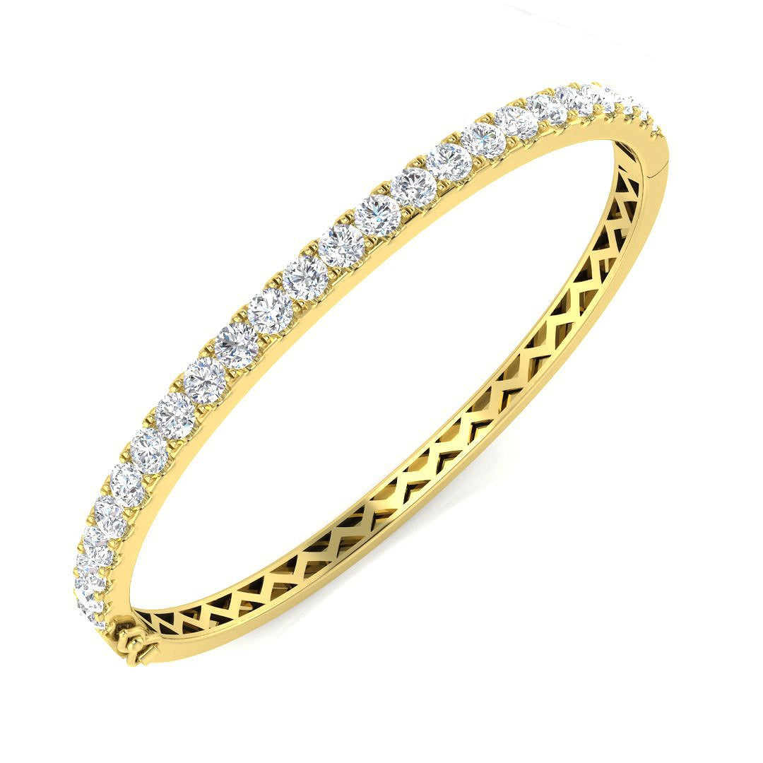 Round Cut Lab Grown Diamond Prong Set Half Eternity Bangle in Platinum with Hinged Lock in 10K/14K gold and platinum with certified lab-grown or natural diamonds