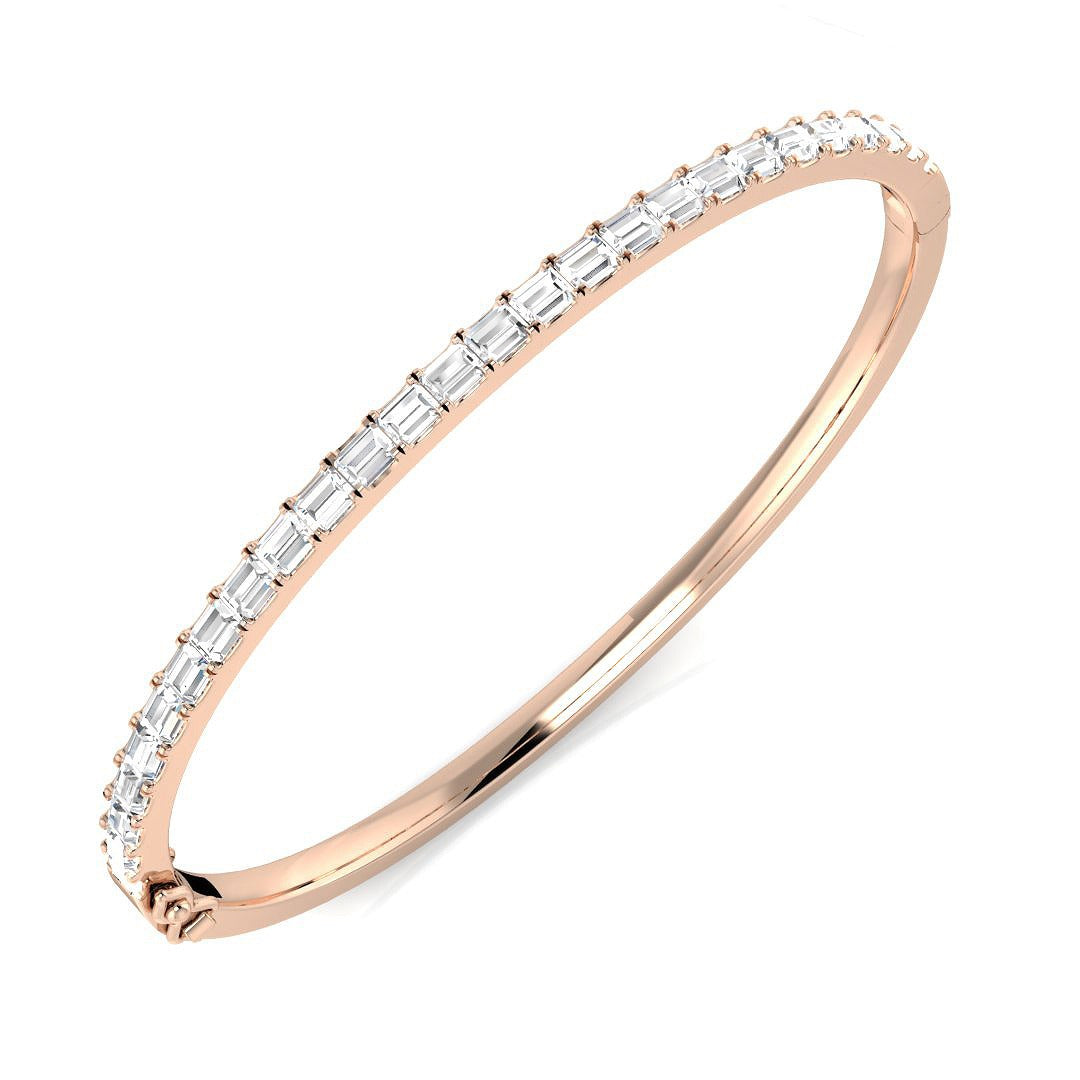 Baguette Cut Lab Grown Diamond Bangle with Hinged Box Clasp in 10K/14K gold and platinum with certified lab-grown or natural diamonds