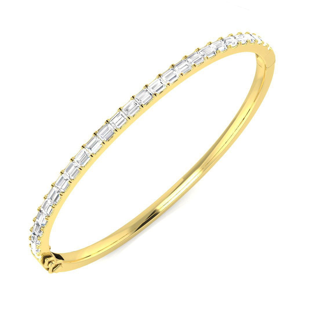 Baguette Cut Lab Grown Diamond Bangle with Hinged Box Clasp in 10K/14K gold and platinum with certified lab-grown or natural diamonds